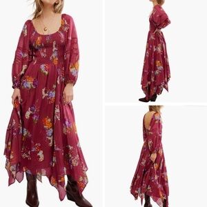 Free People NWT Floral Maxi Dress Smocked Bodice